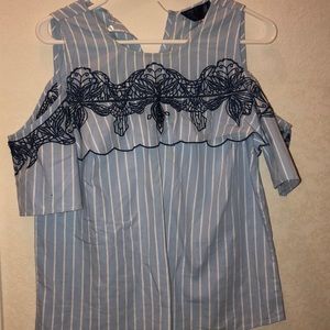 light blue stripped off the shoulder shirt